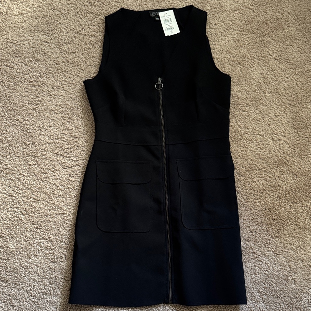 Topshop Black Mini Dress with Front Zipper